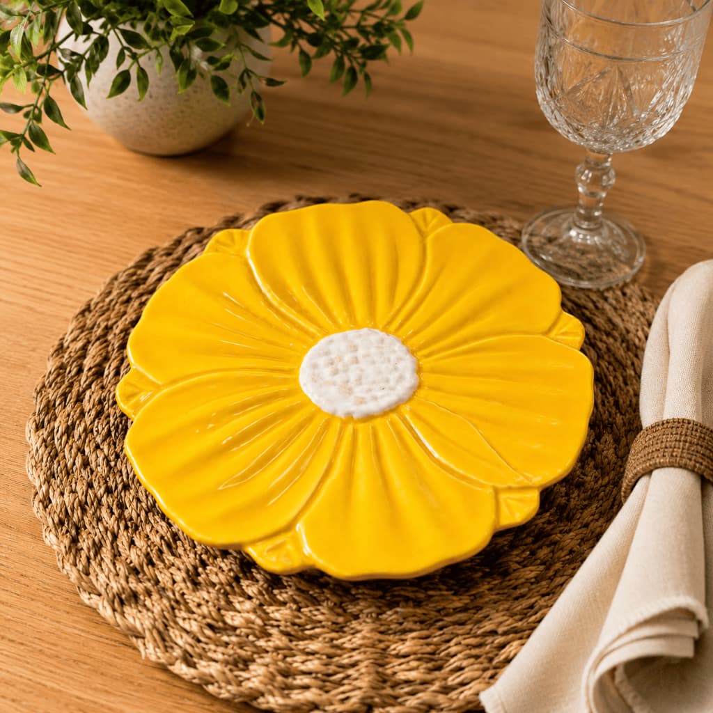 Prato Decorativo Flor Margarida em Cerâmica Branca | Prato de Sobremesa, Petisqueira e Decoração de Mesa Posta