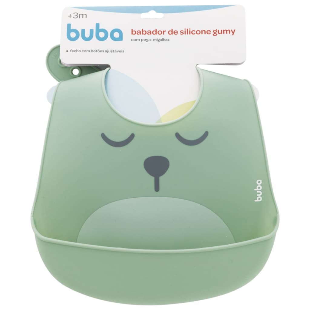 Babador de silicone gumy - Babador com pega migalhas - Verde - Alimentação Infantil - Prático - Fácil de Limpar - Buba
