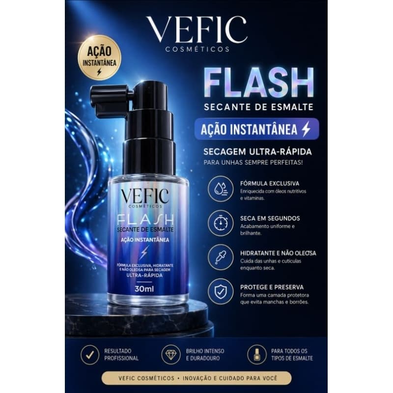 Secante de Esmalte Flash Vefic 30ml Spray Secagem Ultra Rápida Ação Instantânea