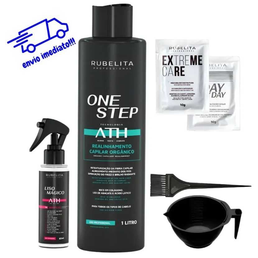 ESCOVA PROGRESSIVA RUBELITA SEM FORMOL ALISAMENTO CAPILAR 1 LITRO + LISO MÁGICO60 ML + KIT APLICAÇÃO