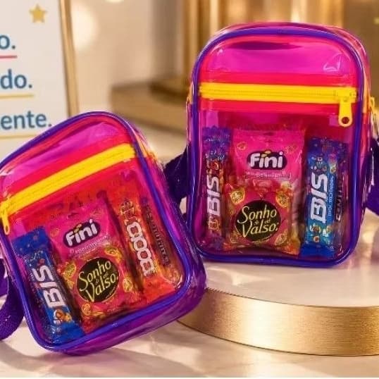 kit de bolsa colorida neon transparente lembrancinha - Festa de aniversário -Personalizável