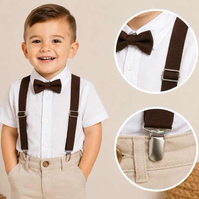 Kit Suspensório Infantil Menino Com Gravata Borboleta Social Casamento Batizado Pajem Festa Elegante