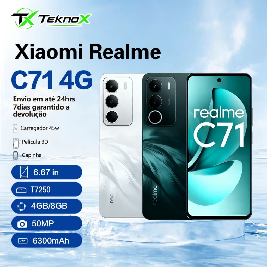 Xiaomi Realme C71 4G NFC Global Câmera 50MP Tela 6,67 120Hz Bateria 6300mAh  IP64