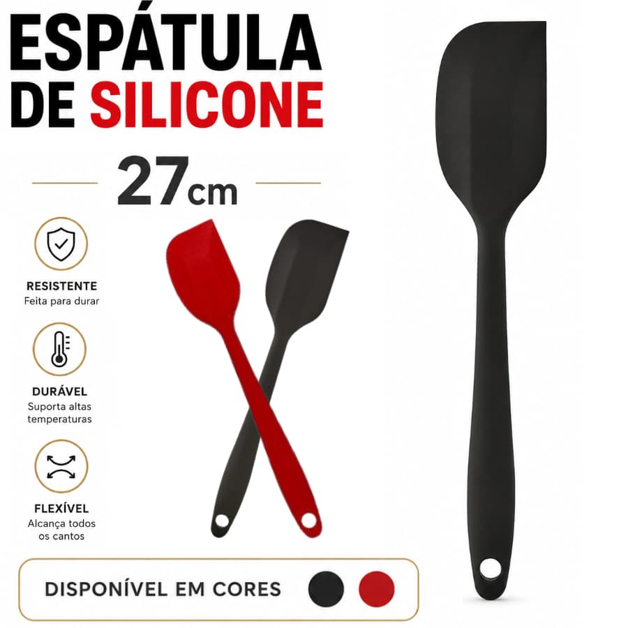 Espatula De Silicone 27CM Utensilio Culinario Resistente Ao Calor Cozinha Raspadora Preto E Vermelho