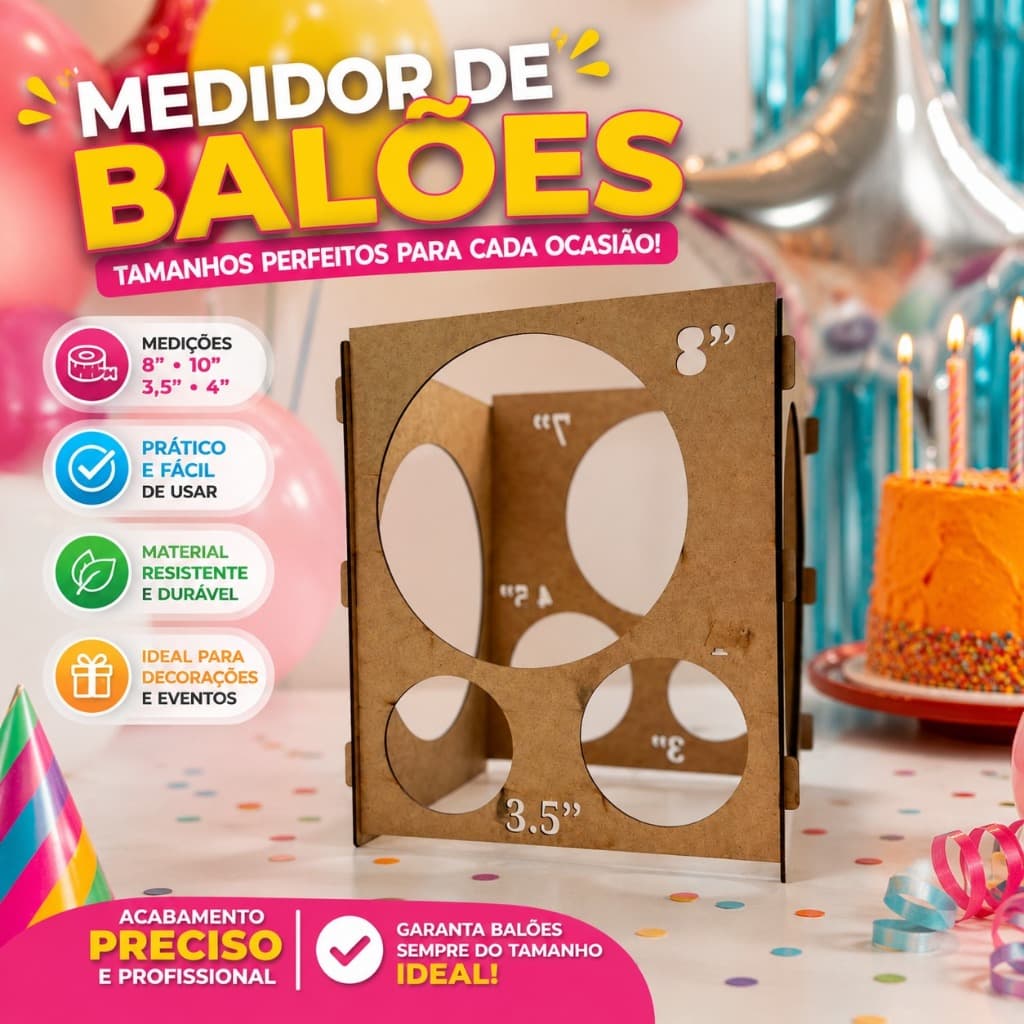 Ferramenta Medidor Balões Bexiga em MDF Cru Decoração de Festas e Comemorações