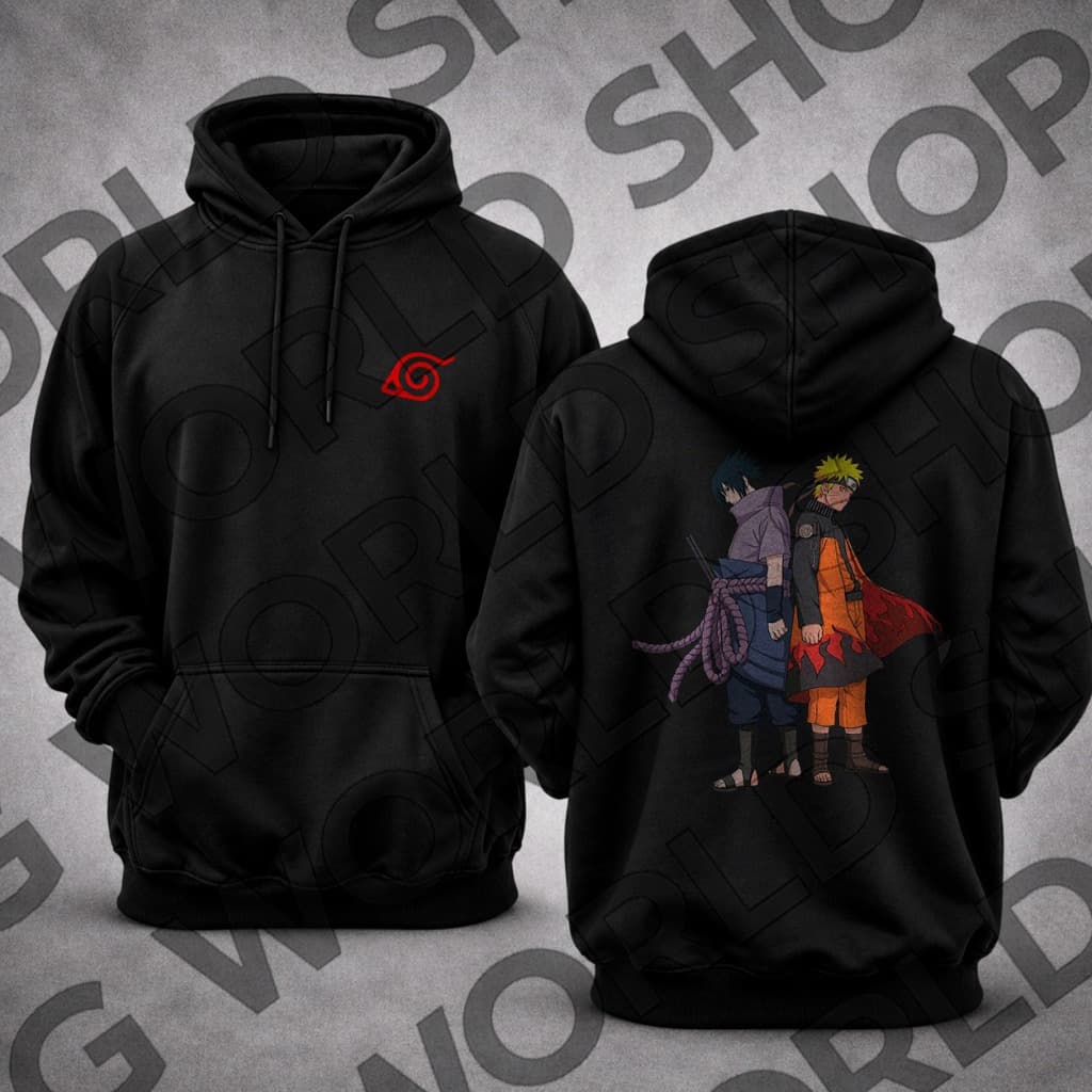 Moletom Com Capuz Blusa de Frio Canguru Estampado Anime Naruto Uzumaki e Sasuke Uchiha Casacao de Frio Blusão Flanelado