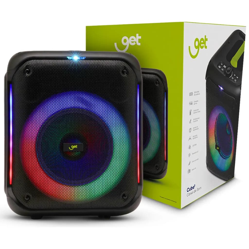 Caixa de Som Portátil GET Bluetooth com Luzes LED e 250W RMS - GET