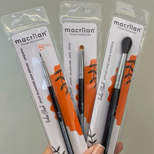 Kit 3 Pincéis de Maquiagem Profissional Pincel Oval para SombraPincel de PrecisãoPincelChanfradoparaDelineadoSobrancelha