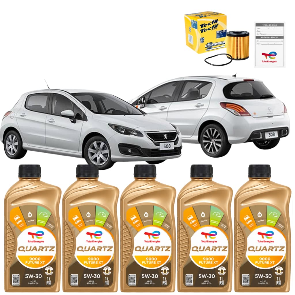 Kit Filtro E Óleo Total Quartz 9000 5w30 Peugeot 308 408 3008 5008 1.6 Thp Turbo Até 2025 Original