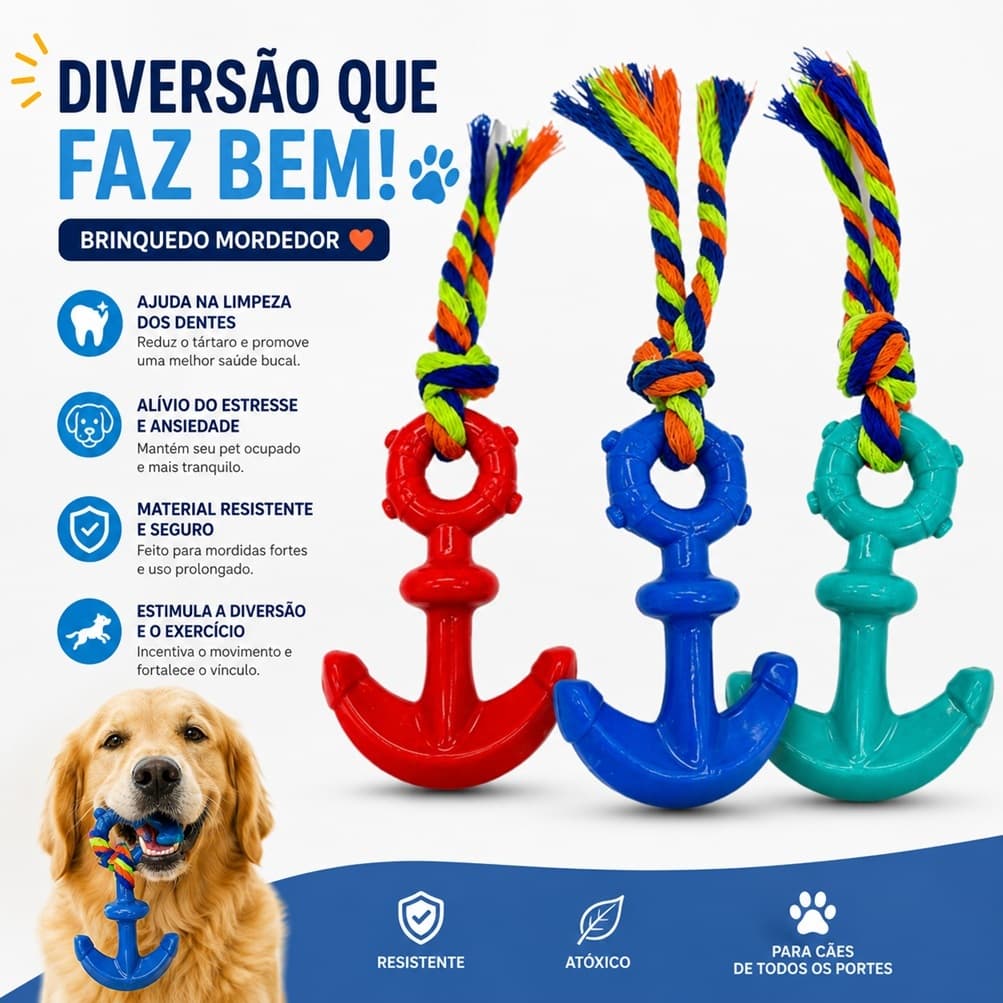 Brinquedo mordedor ancora com Corda para PET - Qualidade Premium - Envio Imediato
