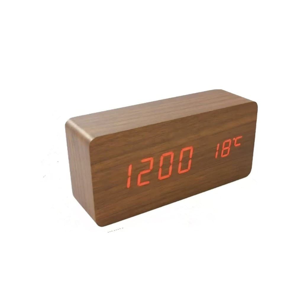 Relógio De Madeira Digital Led Calendario Tempratura Alarme
