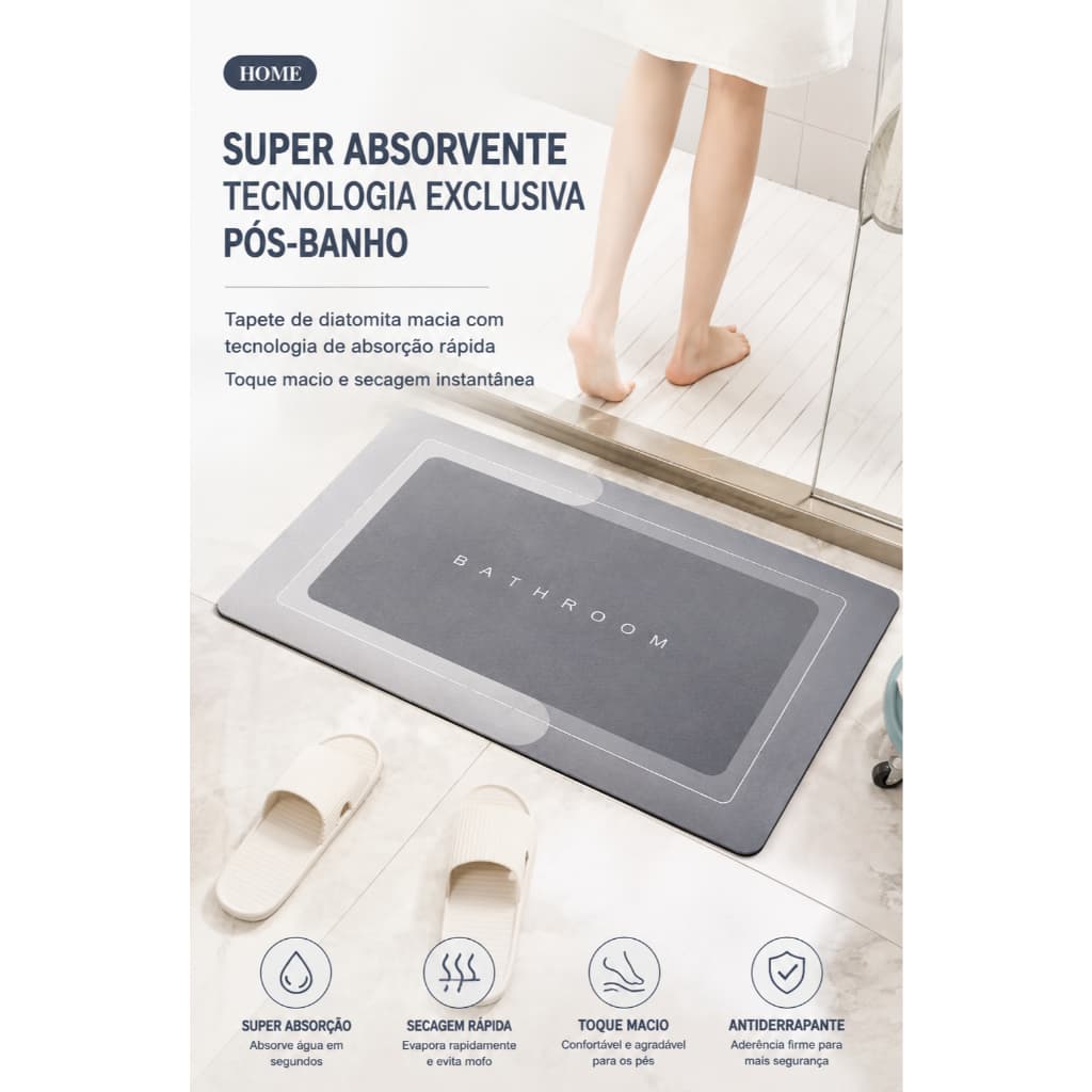 Tapete Absorvente 400g Premium Extra Grosso, Super Macio, Super Antiderrapante, Secagem Rápida, Alta Absorção para Banhe