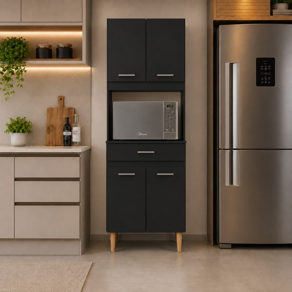 Armário de Cozinha Compacto Móveis Bonatto com Balcão e Nicho Organizador