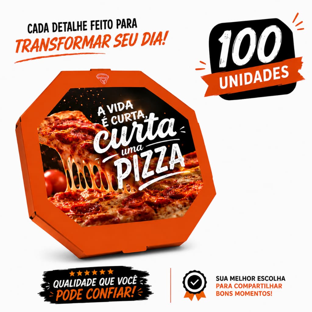 KIT 100 CAIXAS DE PIZZA - PERSONALIZADA CURTA PIZZA - 35X35CM - DELIVERY E IFOOD