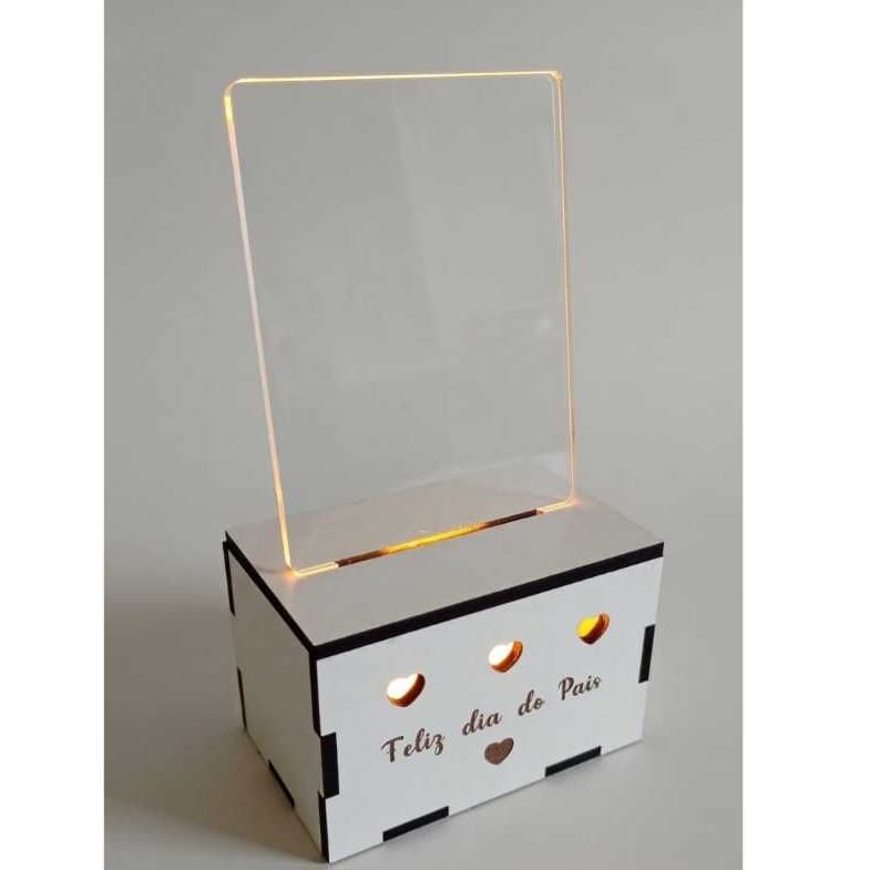 Luminária Abajur LED p/ Personalizar Acrilico Liso Base em MDF c/ Bateria Dia dos Pais -Presente Criativo