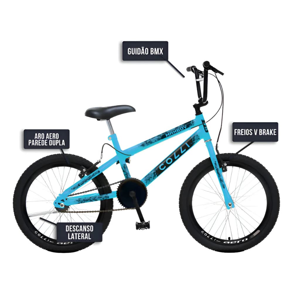 Bicicleta Infantil para Meninos na cor Azul Champanhe