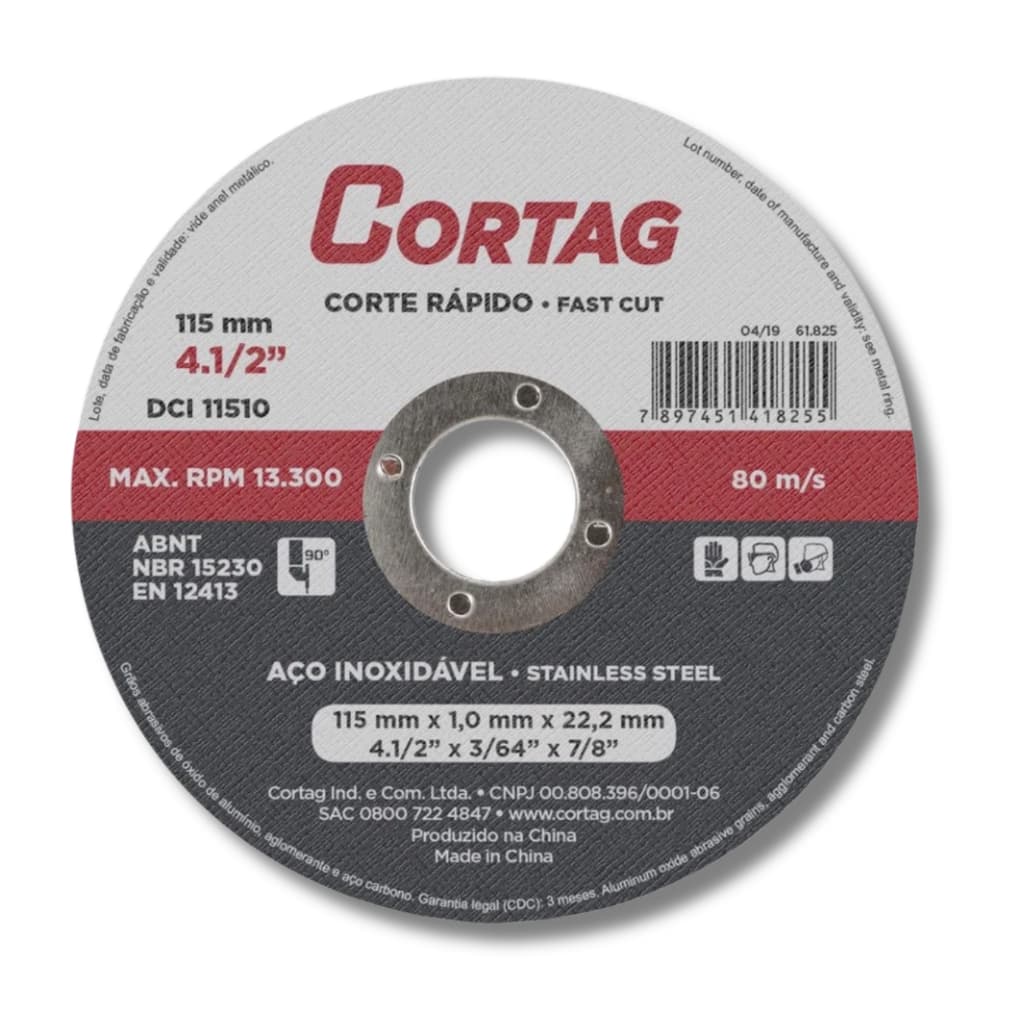 Disco Corte Fino Cortag 115mm 1mm Aço Inox Alumínio Para Metal