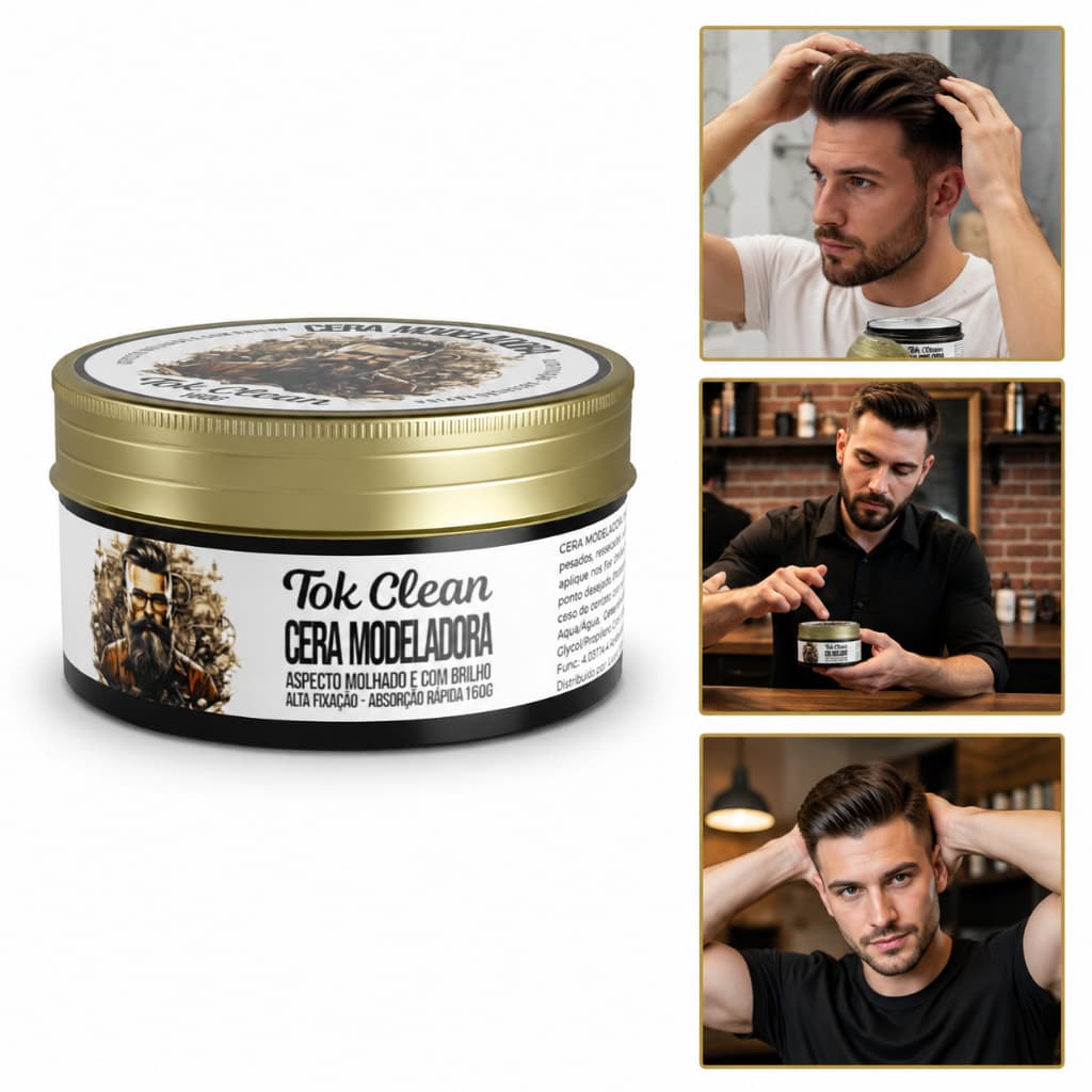 Cera Capilar Modeladora Tok Clean 160g Alta Fixação e Efeito Molhado Acabamento Brilhante