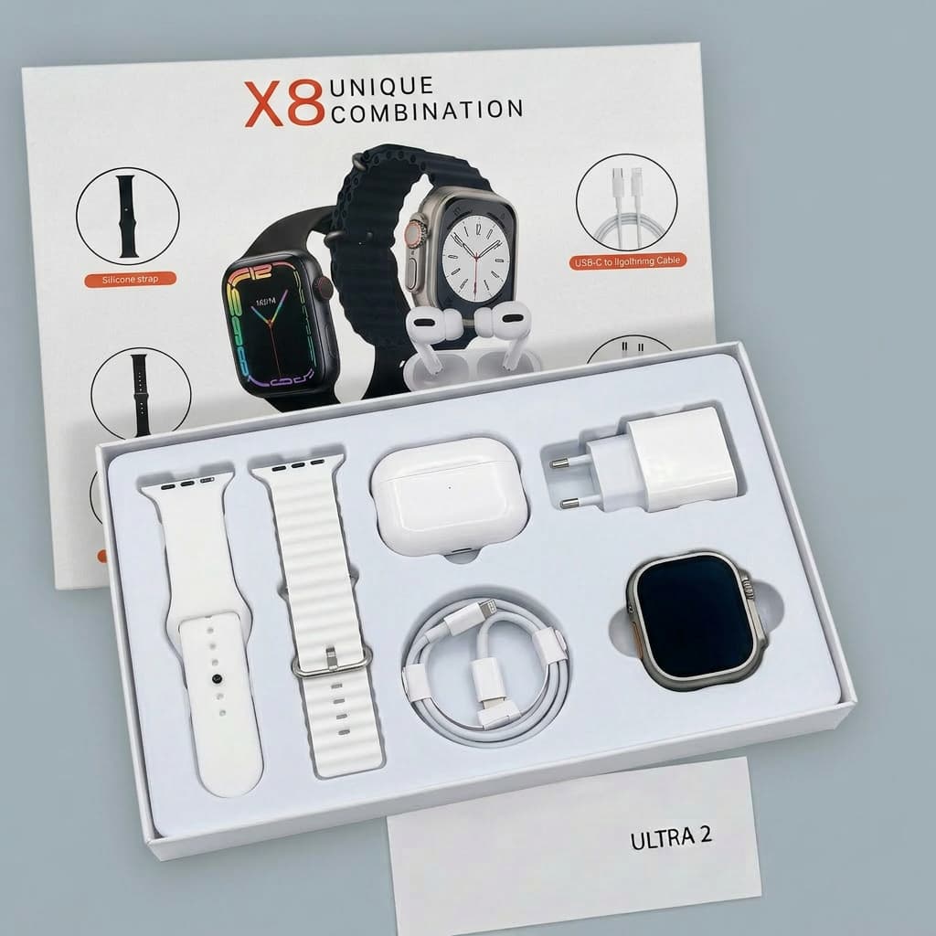 2026 Novo X8 Ultra Smartwatch 4 em 1 com Chamada Bluetooth Fone de Ouvido e Carregador 20W PD