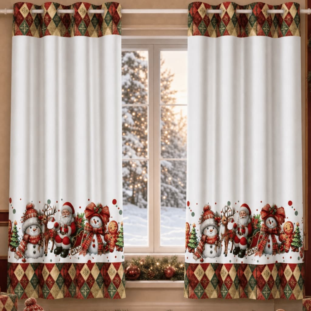 Cortina de Natal Decorativa 2,00 x 1,50 com Estampa Natalina (Decoração, Quarto, Sala, Papai Noel)