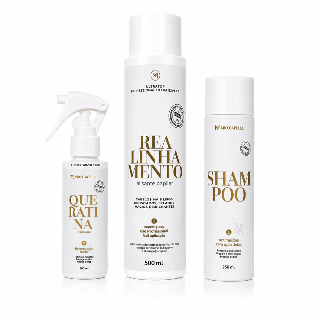 Kit Progressiva Orgânica Mio Capelli 500ml + Shampoo + Queratina