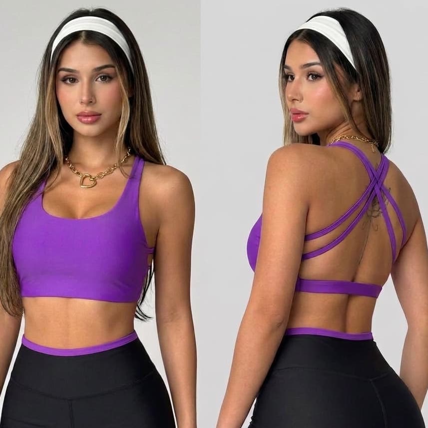 Top Fitness Feminino Costa Cruzada Nua  Alças Reforçadas Academia Premium Zero Transparência