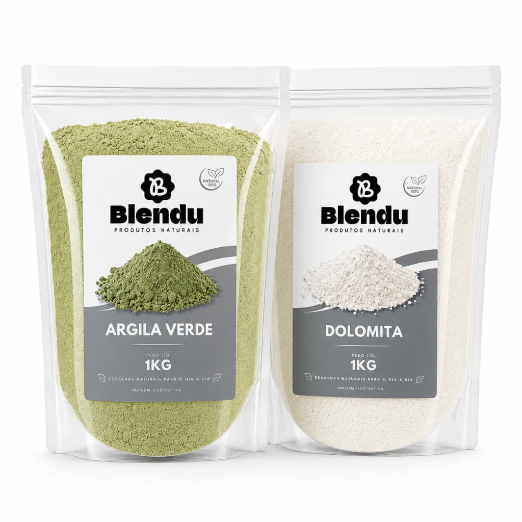 Kit Argila Verde + Dolomita em Pó Puras Skincare Facial e Corporal Máscara Pele Oleosa e Manchas