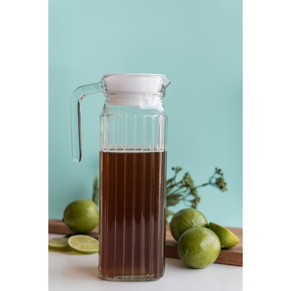 Jarra de Vidro 1 Litro com Tampa Frigo Transparente Slim para Geladeira Água Suco Chá