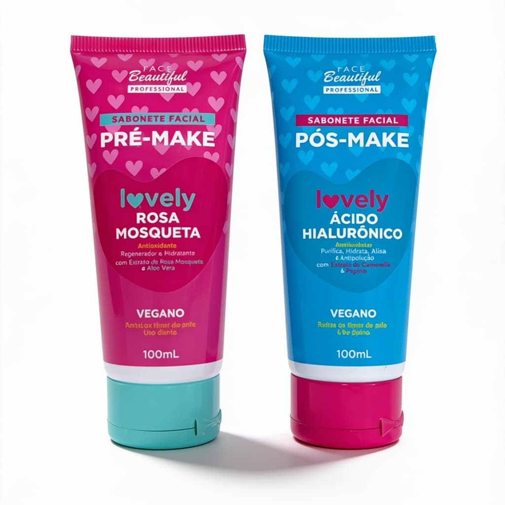 Kit Sabonete Facial Pré Make Rosa Mosqueta + Pós Make Ácido Hialurônico 100ml Face Beautiful Vegano Skincare Gel