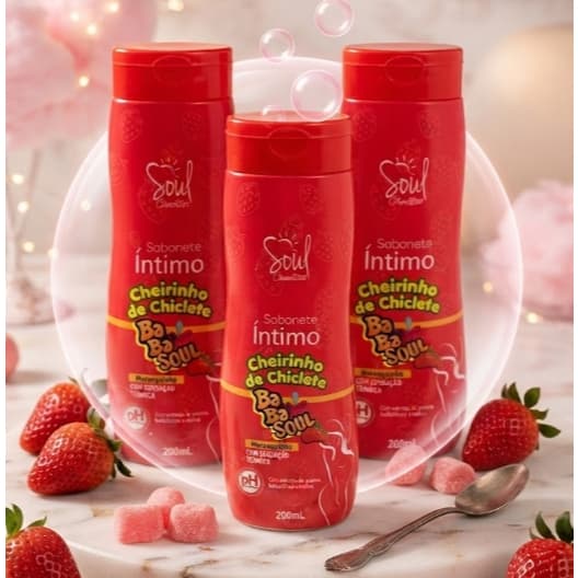 Sabonete Íntimo De Morango Cheirinho De Chiclete BaBaSoul Soul Cosméticos 200ml