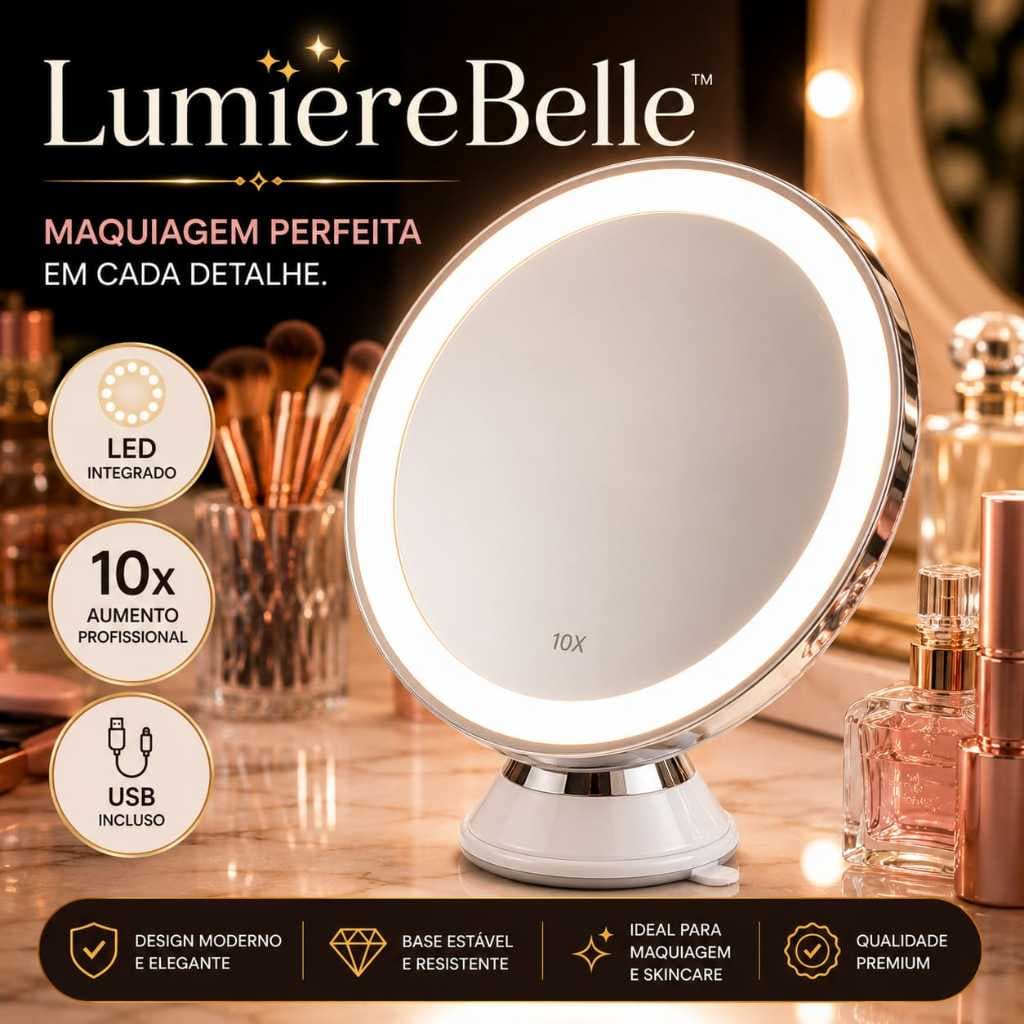 Espelho de Mesa LED LumièreBelle 10X Aumento para Maquiagem com USB Iluminação Profissional