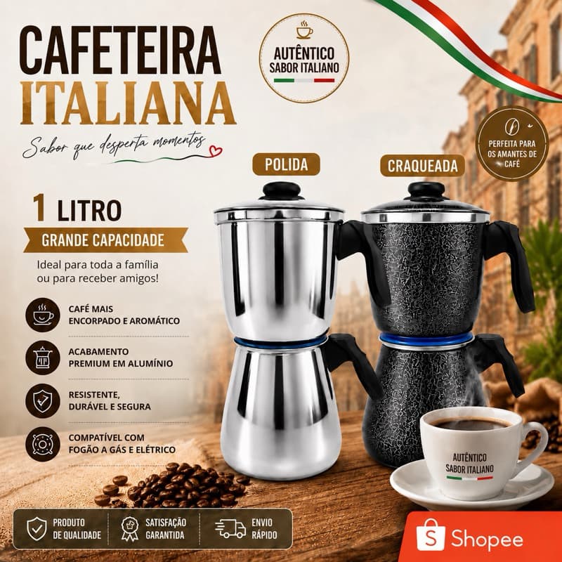 Cafeteira Italiana Alumínio 1 Litro – Prepara Café Rápido e Saboroso cafeteira italiana 1 litro, cafeteira de alumínio