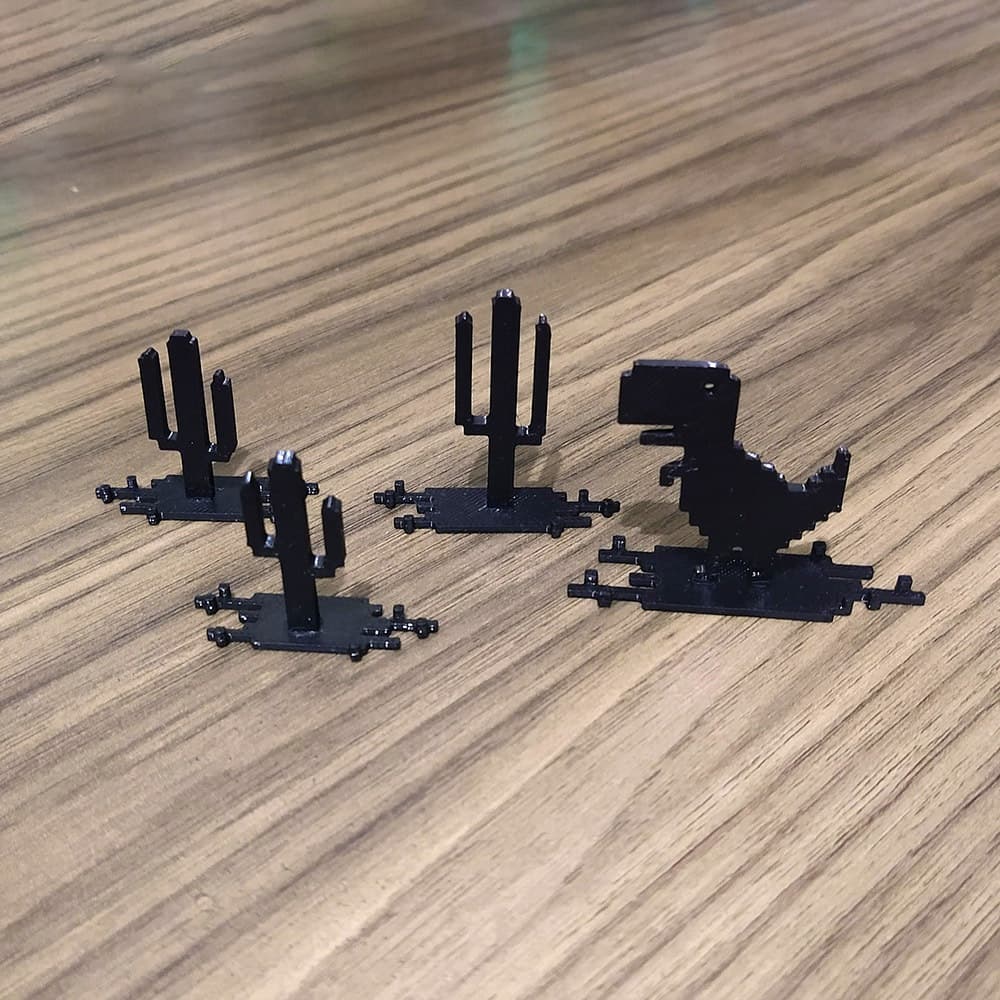 Enfeite de Mesa Dino + Cactos | Decoração Gamer, Nerd e Escritório | Impressão 3D