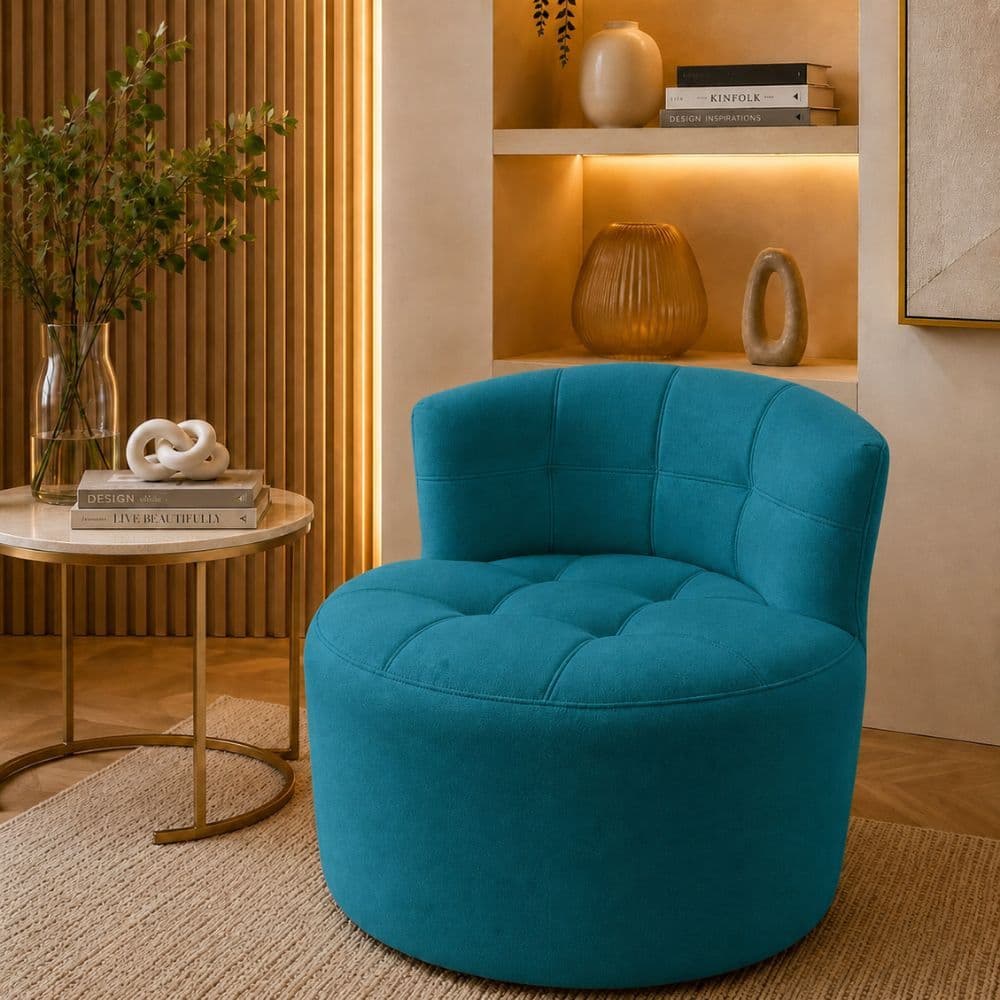 Poltrona Orgânico Jin Luxo Curvo Recepção Consultório Sala Confortável Chic Suede Azul Turquesa