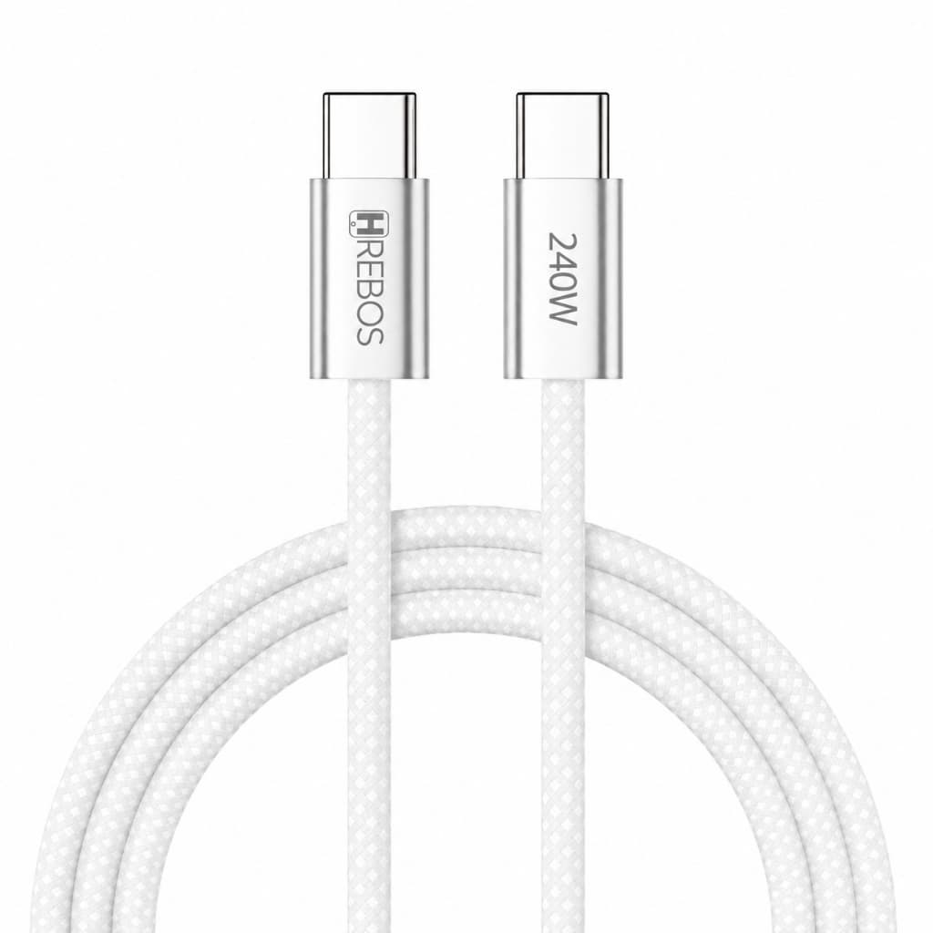 Cabo USB-C Type-C 240W 2m Hrebos CB-495C AnankeLink Branco Notebook Celular Tablet Carga Rápida