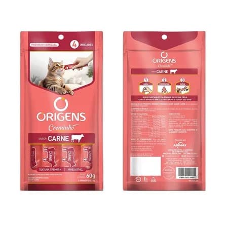 kit 2 Pacotes de Origens Creminho Gatos com 4 saches cada pacote de 15g churu