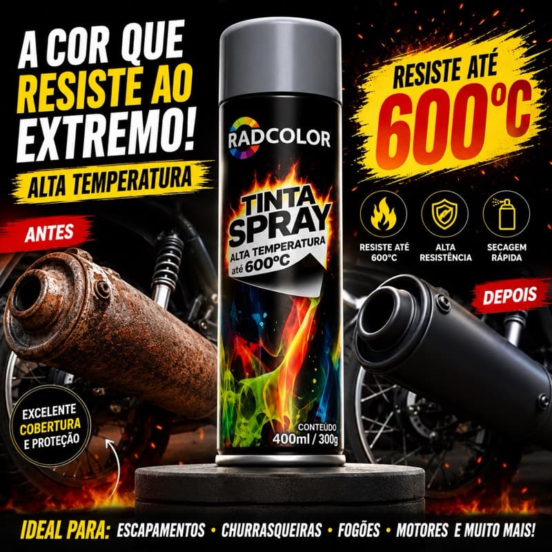 Tinta Spray Para Escapamento Todas as cores Alta Temperatura 600°C Moto Carro Churrasqueira 400ml