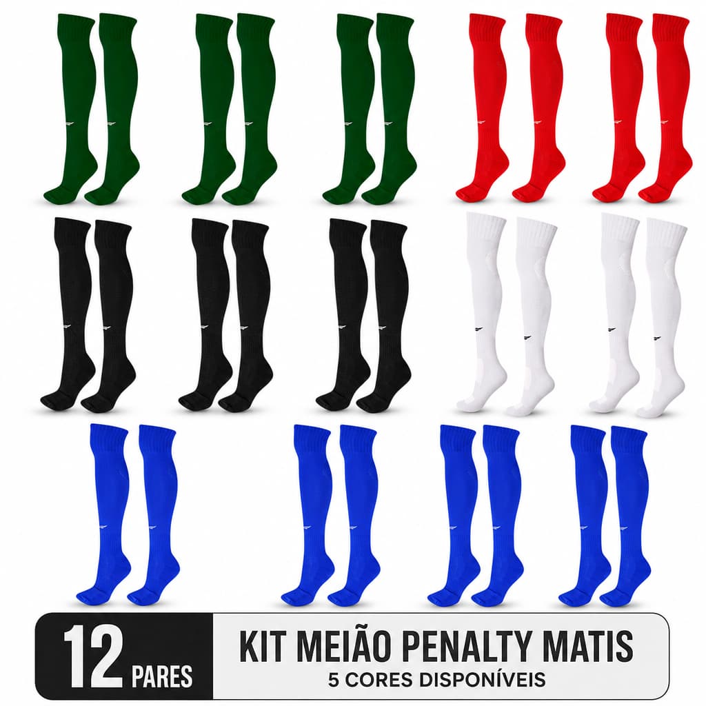 12 pares Meião Esportivo Penalty Matis 26 ao 44 > Futebol Futsal Vôlei Basquete Corrida Handebol