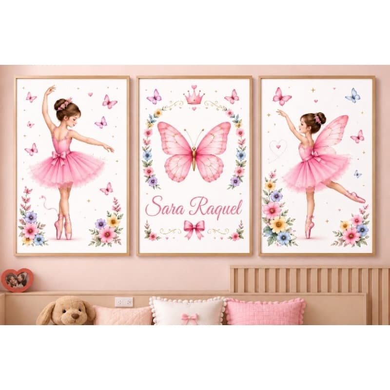 Quadro decorativo 3 peças personalizado bailarina