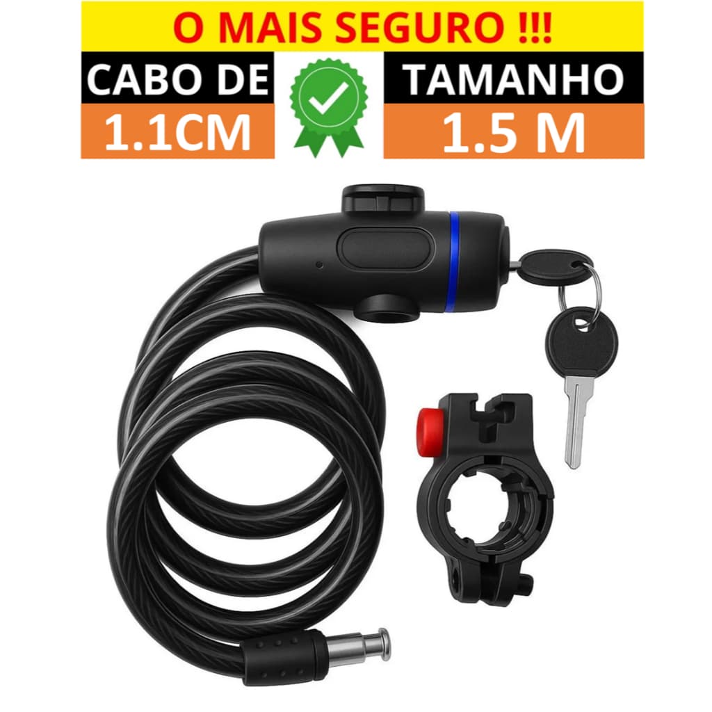 Trava Segurança Cadeado  Bicicleta Moto c/ Suporte Chave Corrente Prender Reforçado Bike