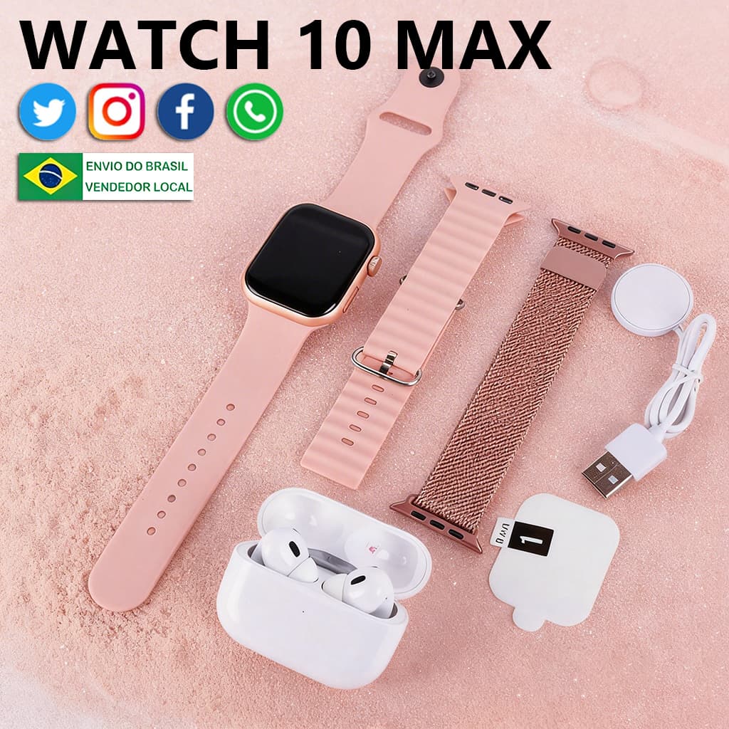 Novo Relógio Inteligente 4 em 1 com Chamada Bluetooth, Calculadora, Carregamento sem Fio e Fone TWS Incluso