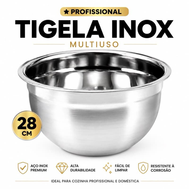 TIGELAS DE INOX Funda Bowl 28cm e 20cm - Multiuso Profissional Bacia Inox