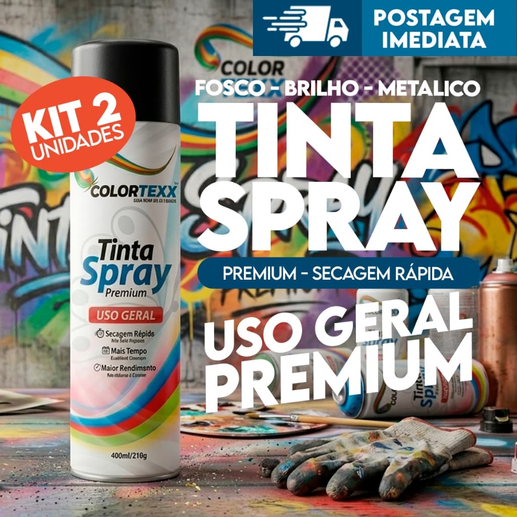 2 Tinta Spray 400ml Uso Geral metalica Verniz Luminosa Alta Temperatura Diversas Cores Colortexx