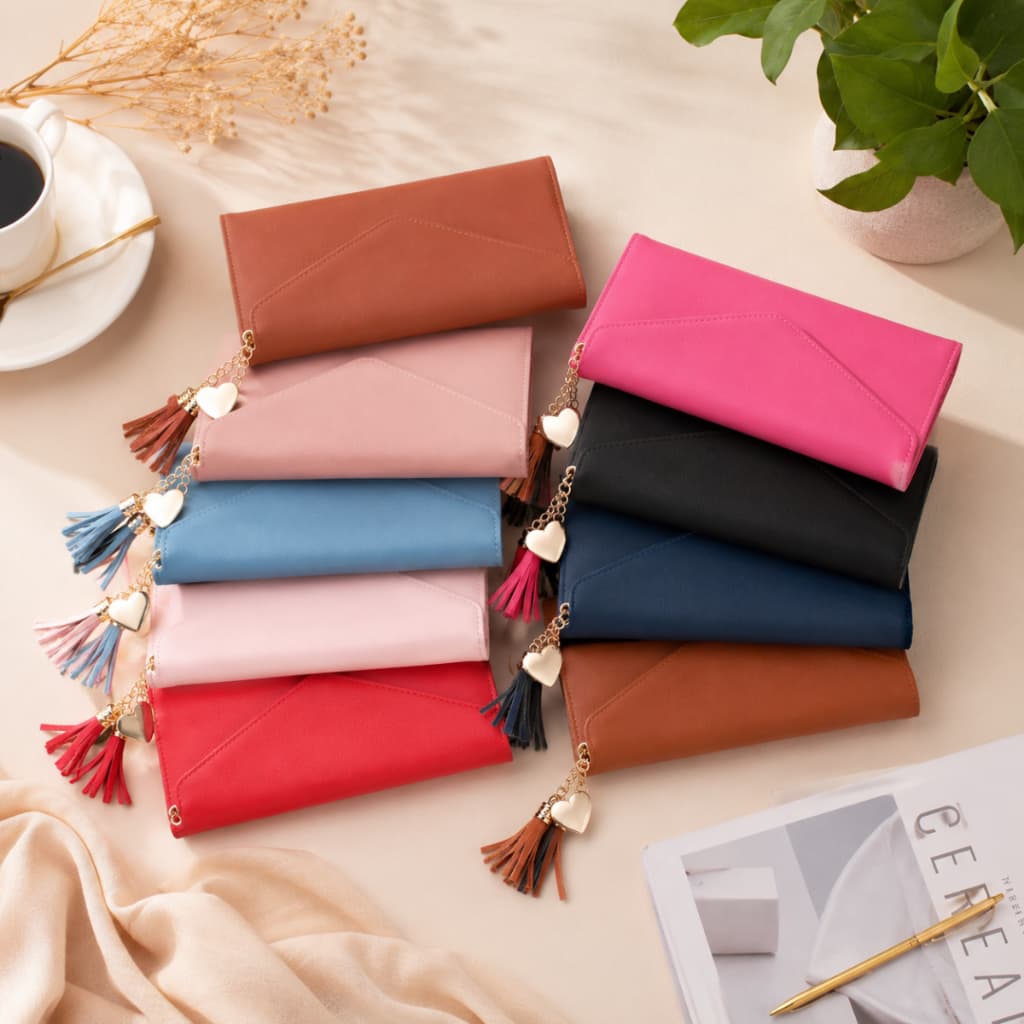 Carteira Feminina Envelope Com Zíper E Pingente Original 10 Cartões e Dinheiro