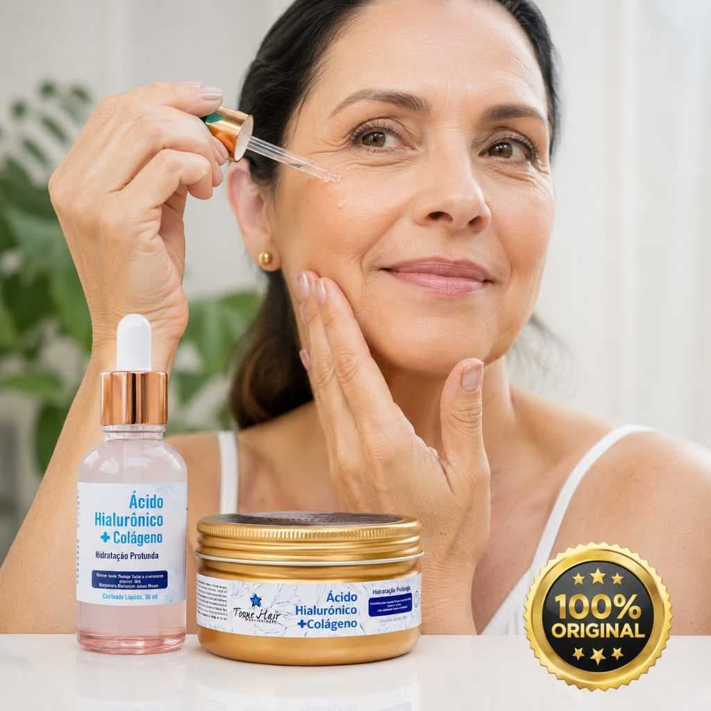 Kit serum e creme de acido hialuronico com colageno antissinais hidratação profunda