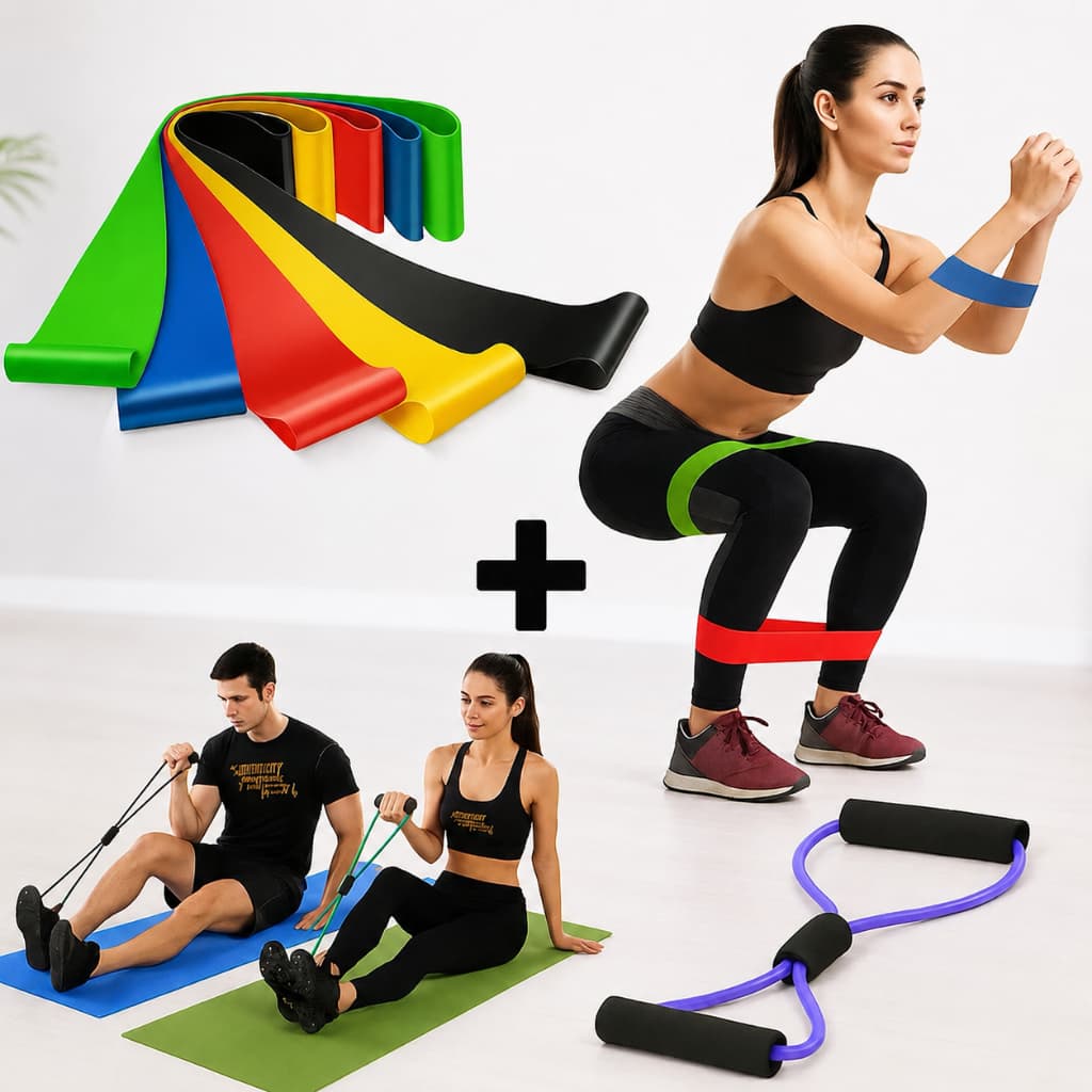 Kit 5 Elásticos Treino Mini Band + Elástico Tensão Cross Extensor Exercício Treino Funcional Fisioterapia em Casa