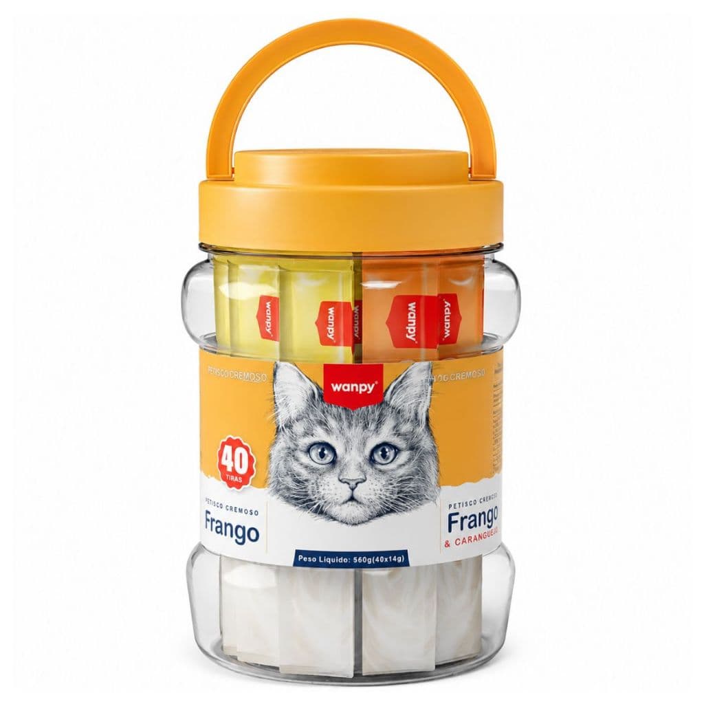 Petisco Para Gato Pote Creamy Wanpy Sortido Sabor Frango + Frango e Caranguejo com 40 tubos 560g