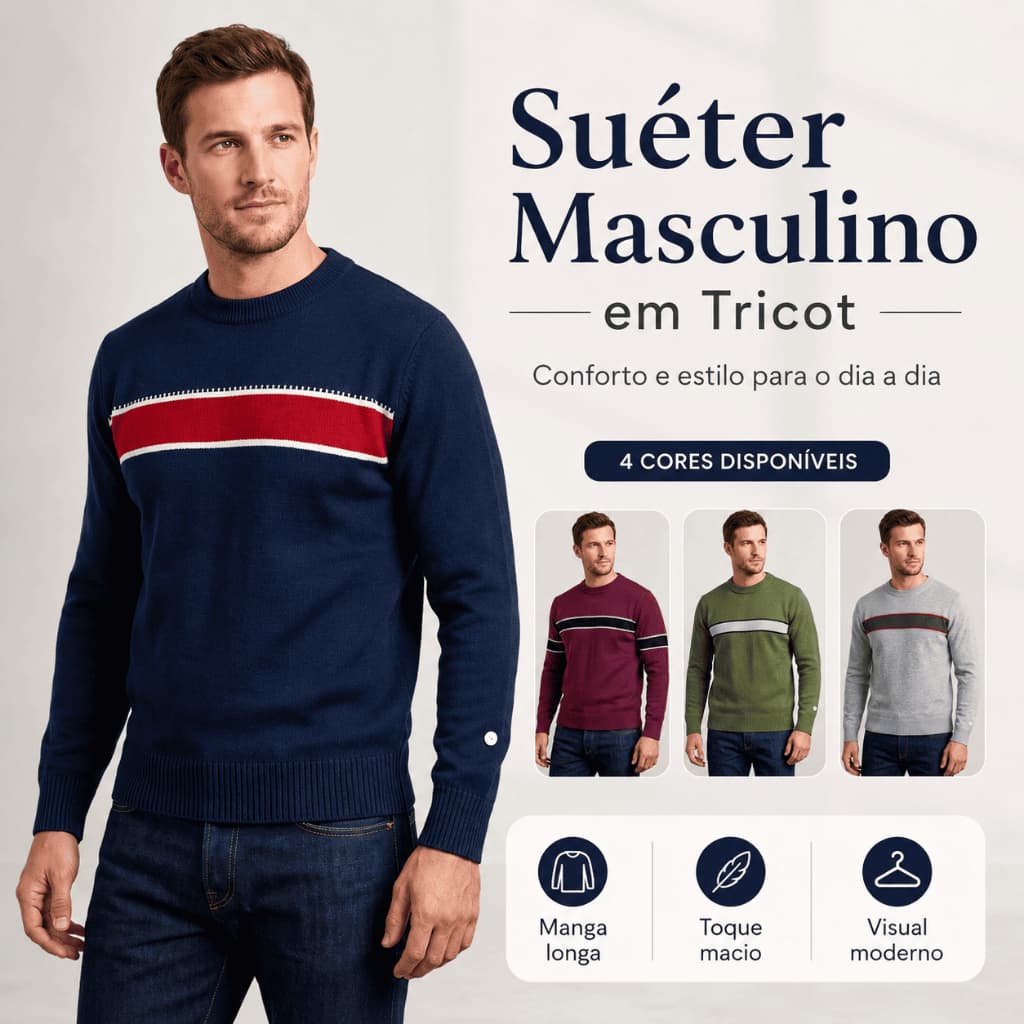 Suéter Masculino em Tricô Blusa de Frio Confortável Casual