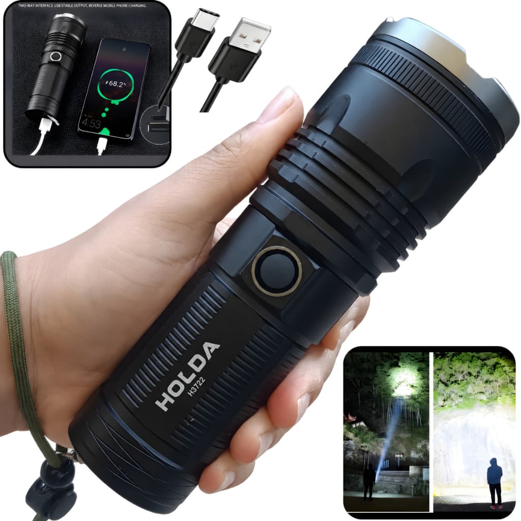 Lanterna De Led Tática Militar Mais Forte 2km Longo Alcance Recarregável Canhão De Luz C/ Power Bank
