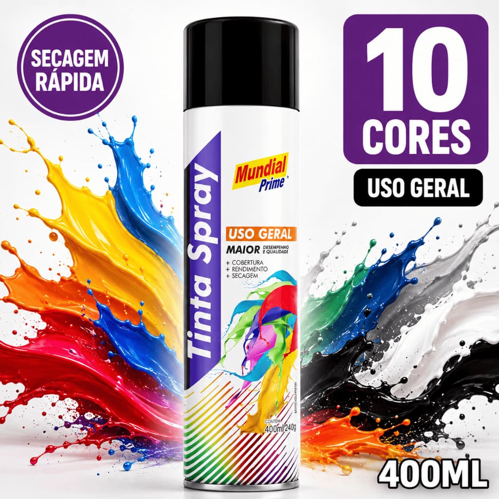Tinta Spray Mundial Prime 400ml Uso Geral Várias Cores Secagem Rápida Alta Cobertura